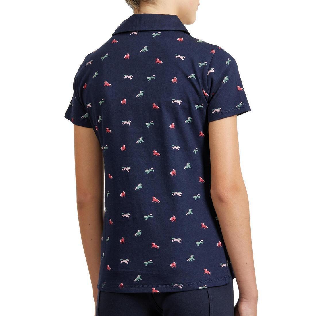 Kids Girls Horse Riding Short-Sleeved Polo Shirt - 140, Blue, , large image number 11