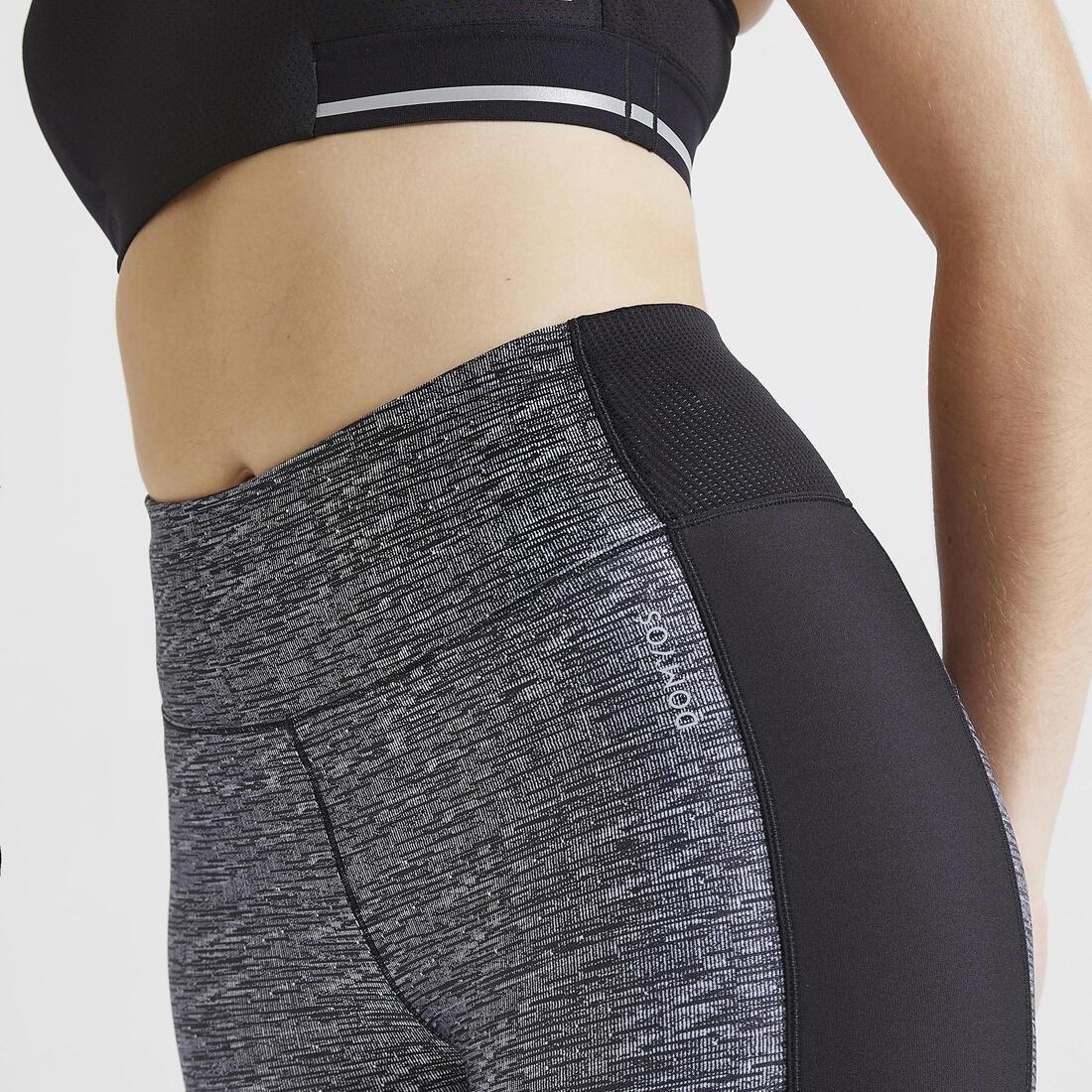 DOMYOS - High-Waisted Fitness Cropped Leggings, Grey