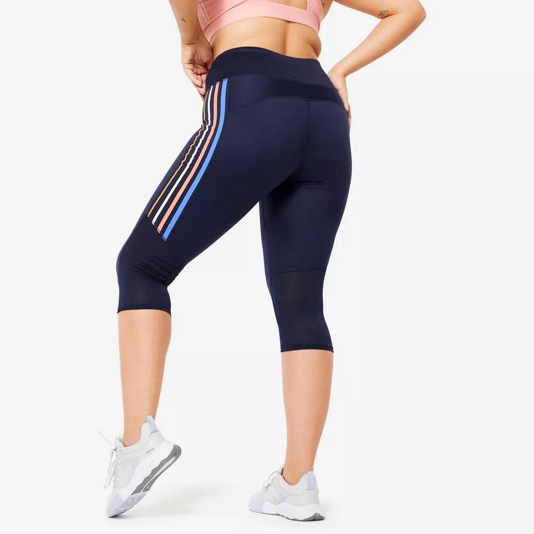 DOMYOS - High-Waisted Fitness Cropped Leggings, Grey