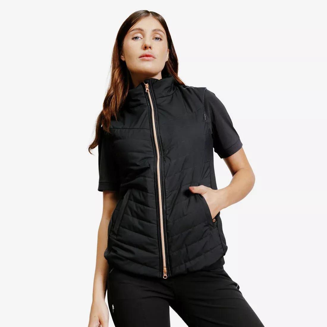 BLACK Women's Sleeveless Horse Riding Down Jacket 500 Zip, , large image number 0