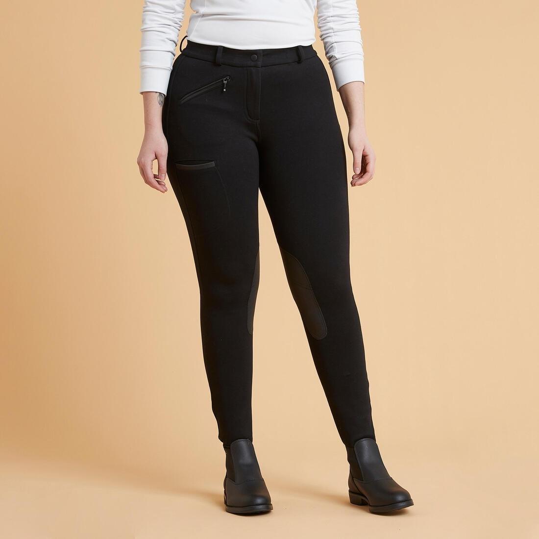 Women's Horse Riding Patch Jodhpurs - 140 Black - Black - Fouganza