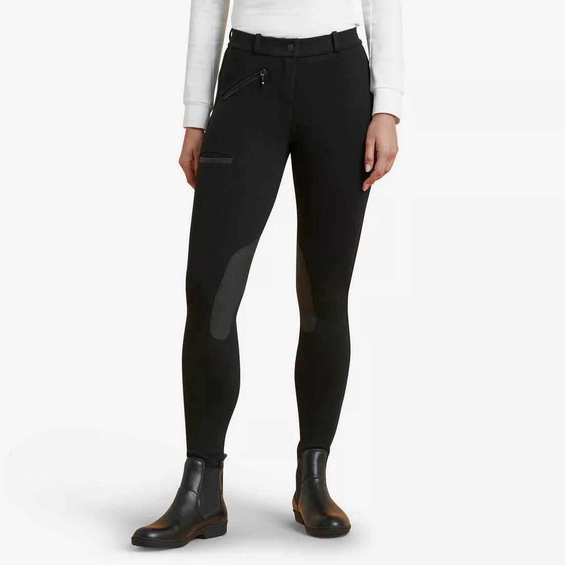 FOUGANZA - Women's Patch Horse Riding Jodhpurs 140, black