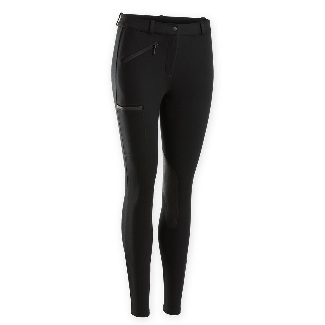 FOUGANZA - Women's Patch Horse Riding Jodhpurs 140, BLACK