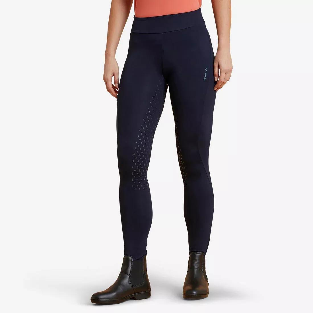 FOUGANZA - Women's Horse Riding Full Grip Leggings 500, asphalt blue