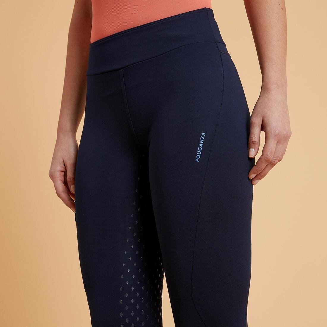 ASPHALT BLUE Women's Horse Riding Full Grip Leggings 500, , large image number 4