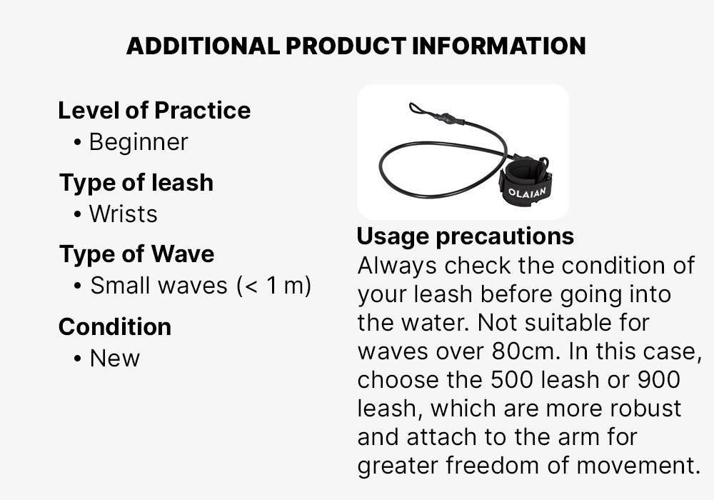 Wrist Leash - Bodyboard 100, Black, No Color, medium