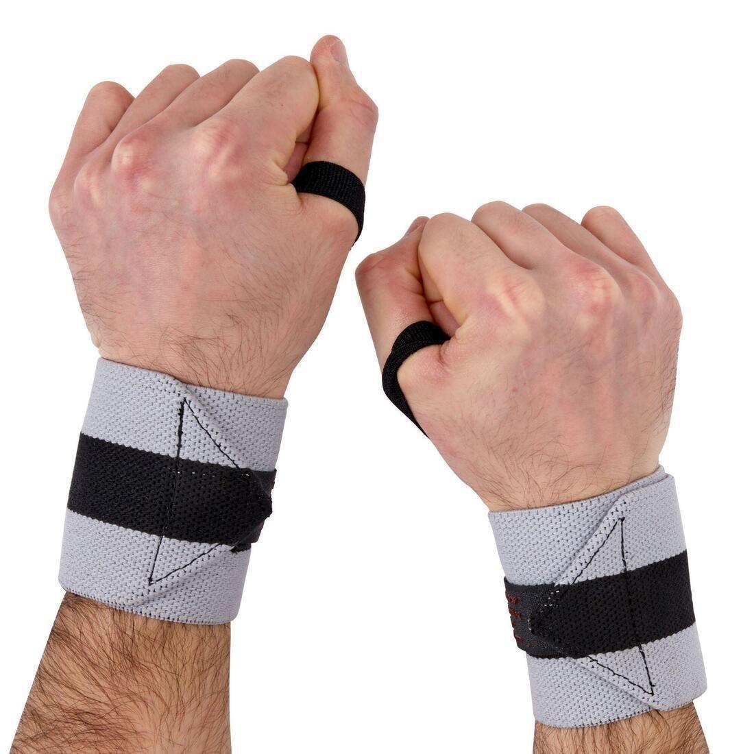 DOMYOS - Weight Training Wrist Wrap Strap, Grey