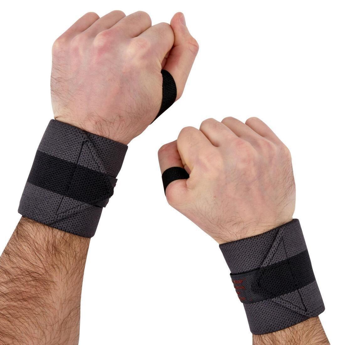 DOMYOS - Weight Training Wrist Wrap Strap, Carbon Grey