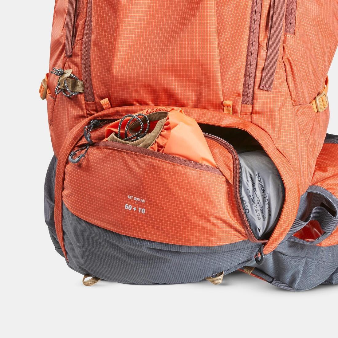 COPPER BROWN Men's Trekking Backpack 60+10 L - MT500 AIR, No Color, large image number 9