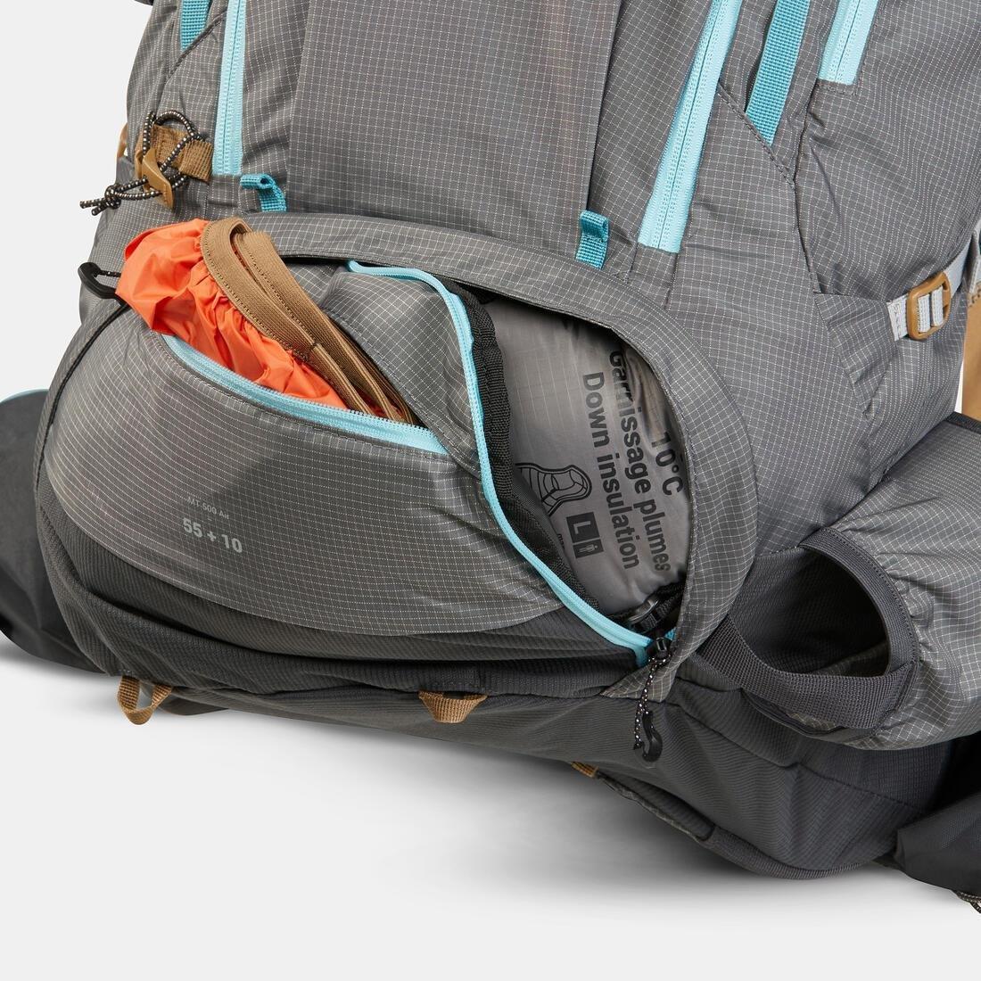 Women Trekking Backpack 55+10 L - Mt500 Air, Grey, No Color, large image number 12