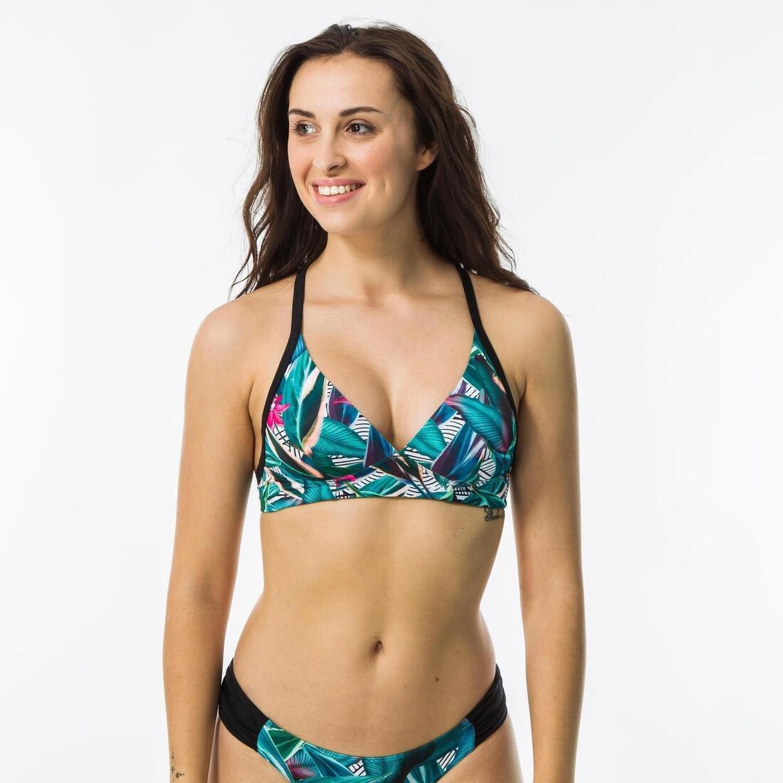 YELLOW Women's surfing swimsuit bikini top with adjustable back BEA KOGA MALDIVES, , large image number 0