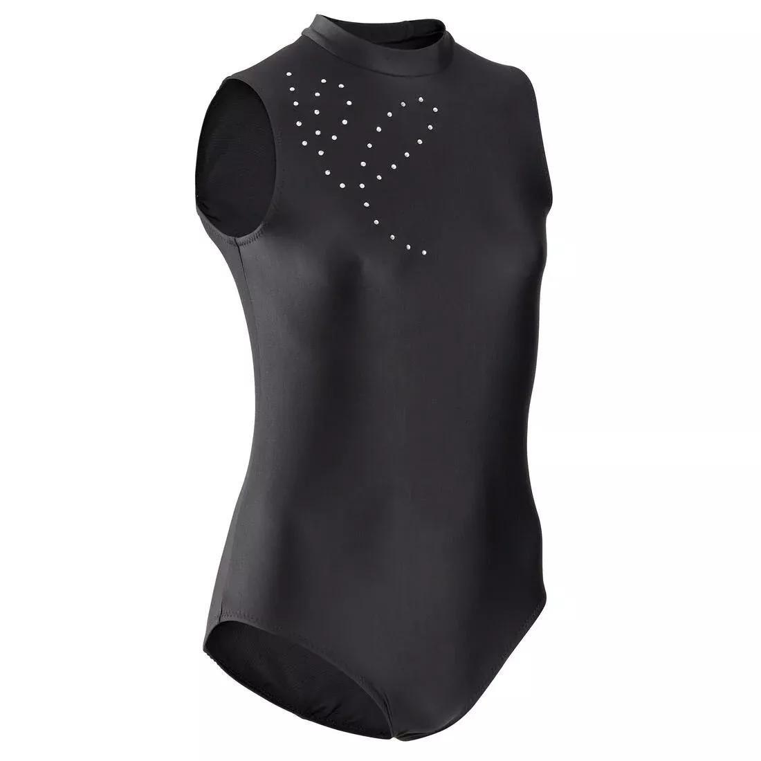 BLACK Rhythmic Gymnastics Sleeveless Leotard - Black Rhinestones, No Color, large image number 0