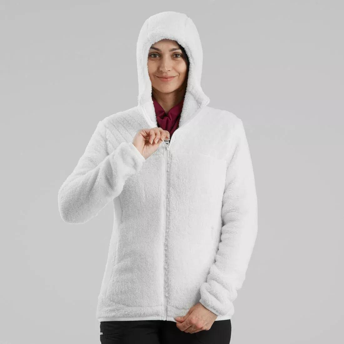Women Warm Fleece Hiking Jacket - Sh100 Ultra-Warm, White, No Color, medium