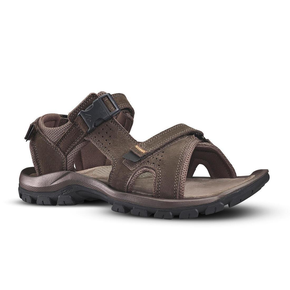 CORIANDER BROWN Men's Leather Hiking Sandals NH500, No Color, medium
