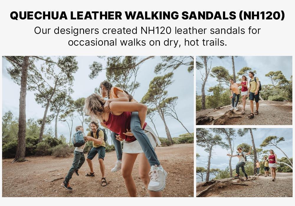 CORIANDER BROWN Men's Leather Hiking Sandals NH500, No Color, medium