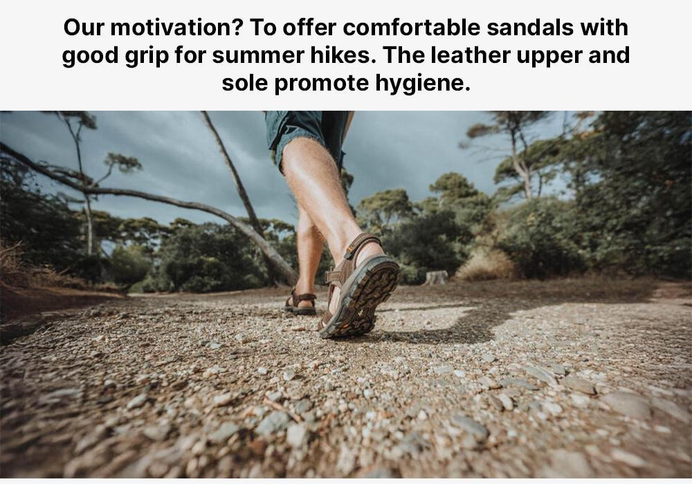 CORIANDER BROWN Men's Leather Hiking Sandals NH500, No Color, medium