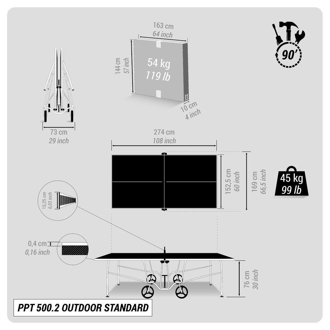 Outdoor Table Tennis Table PPT 500.2 - Blue, No Color, medium