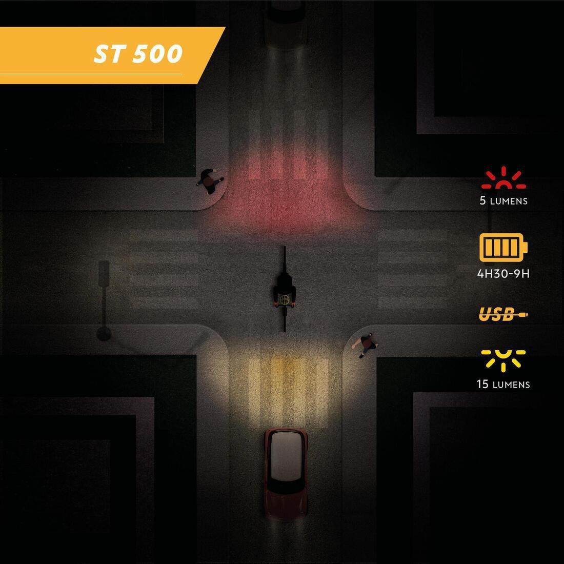 Front/Rear Led Bike Light Set St 500 USB - Black, No Color, large image number 1