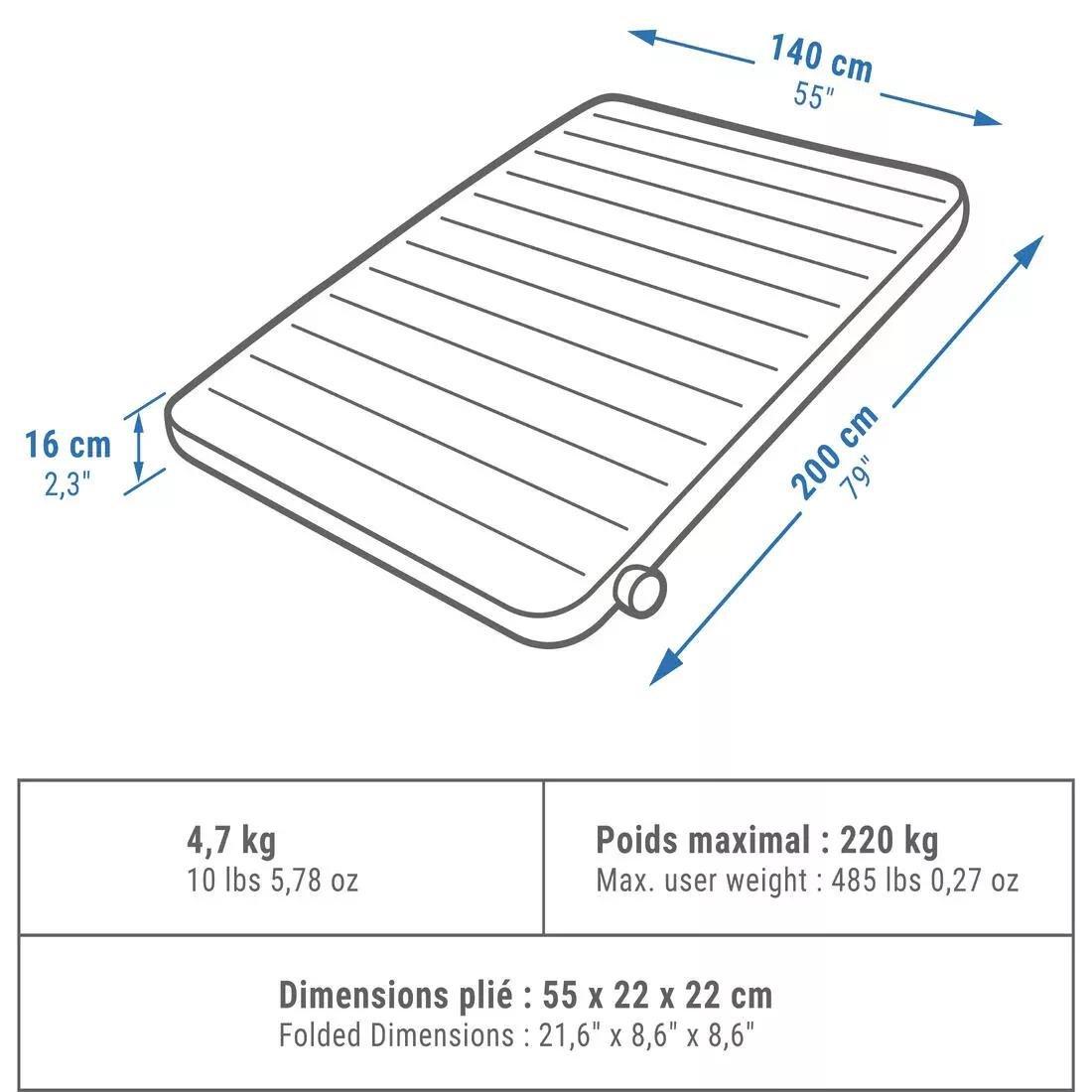 ASH GREEN INFLATABLE CAMPING MATTRESS - AIR SECONDS COMFORT 140 CM - 2 PERSON, No Color, large image number 1