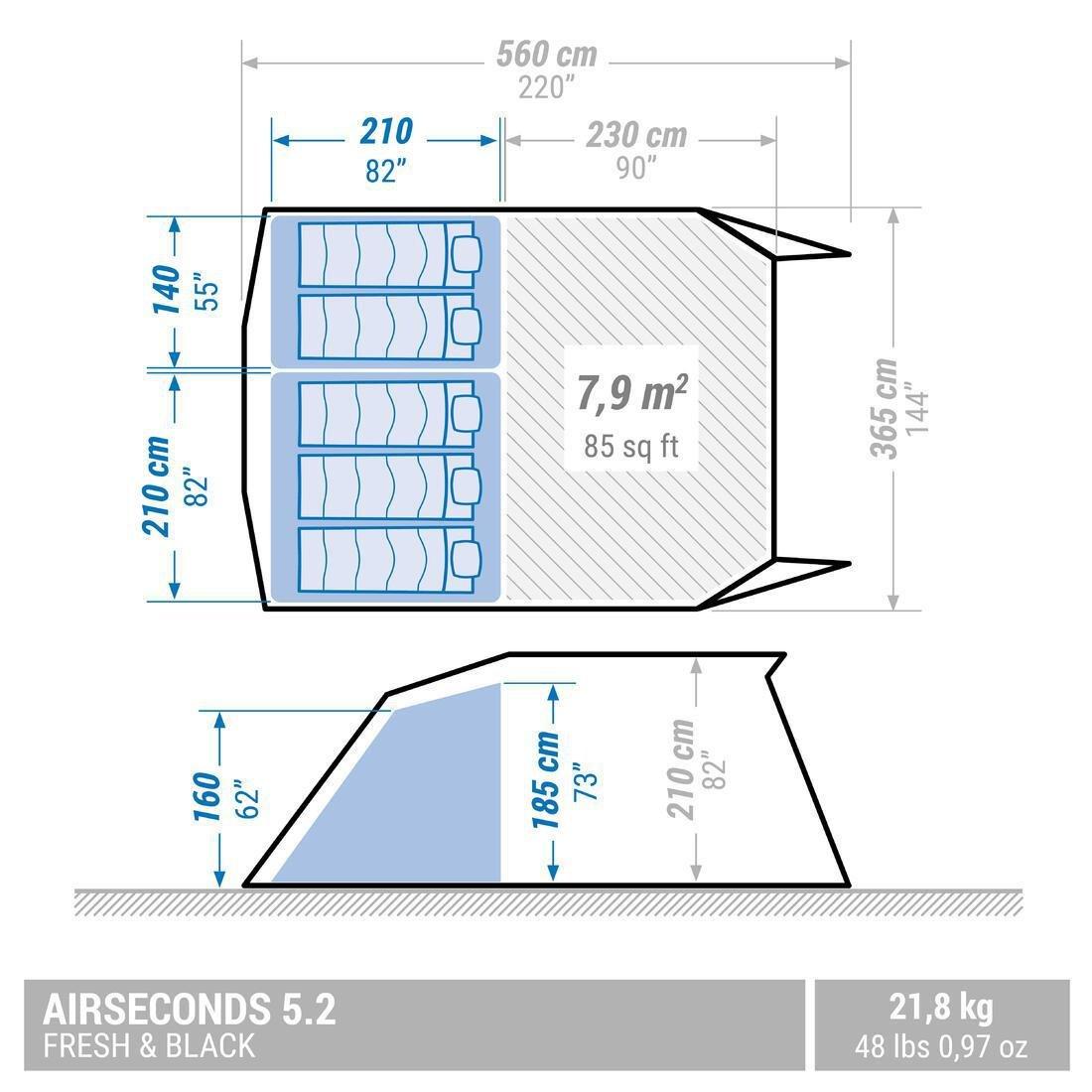 Inflatable Camping Tent - Air Seconds 5.2 - 5 People - 2 Inner Tubes, Beige, No Color, large image number 3