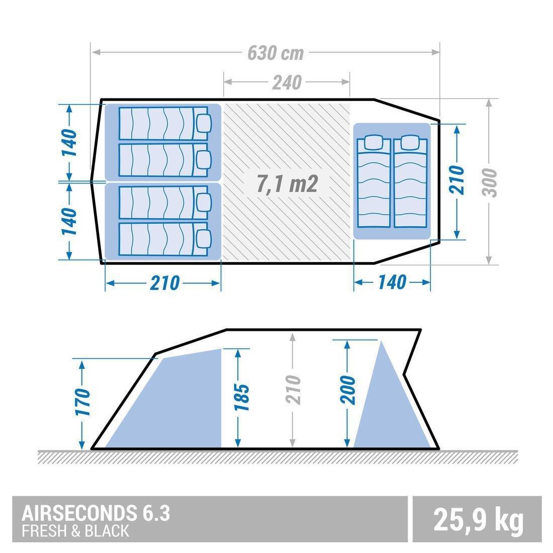 Inflatable Six-Person Tent, Black, No Color, large image number 1