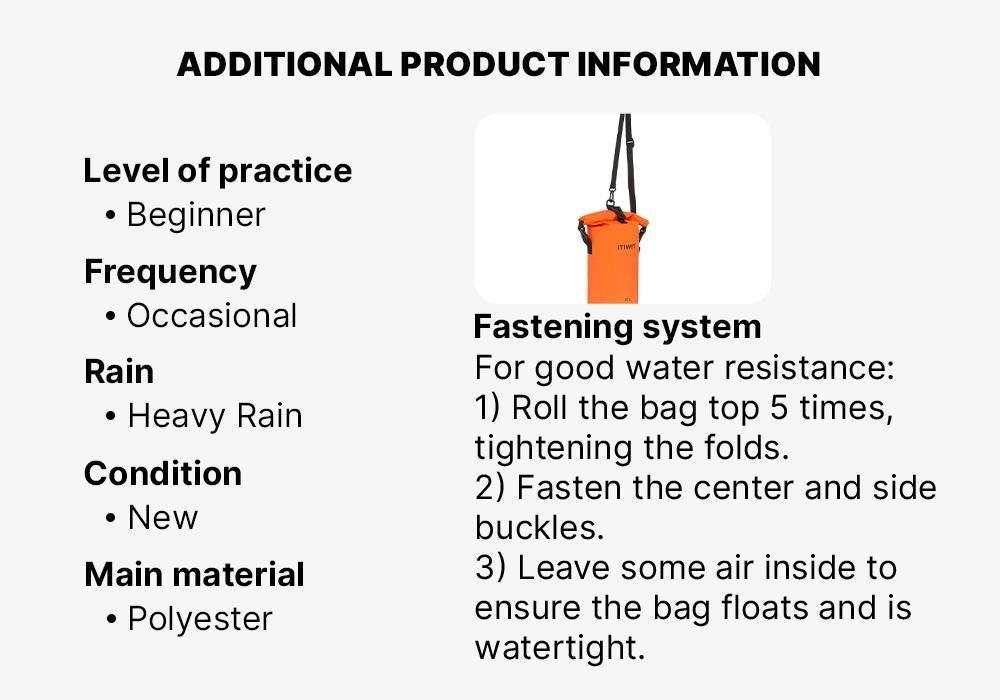 Waterproof Dry Bag - 10L, Orange, No Color, large image number 16