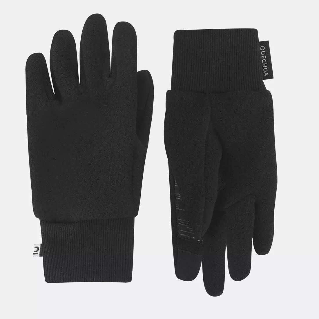 QUECHUA - Kids Fleece Hiking Gloves - Sh500 6-14 Years, Black