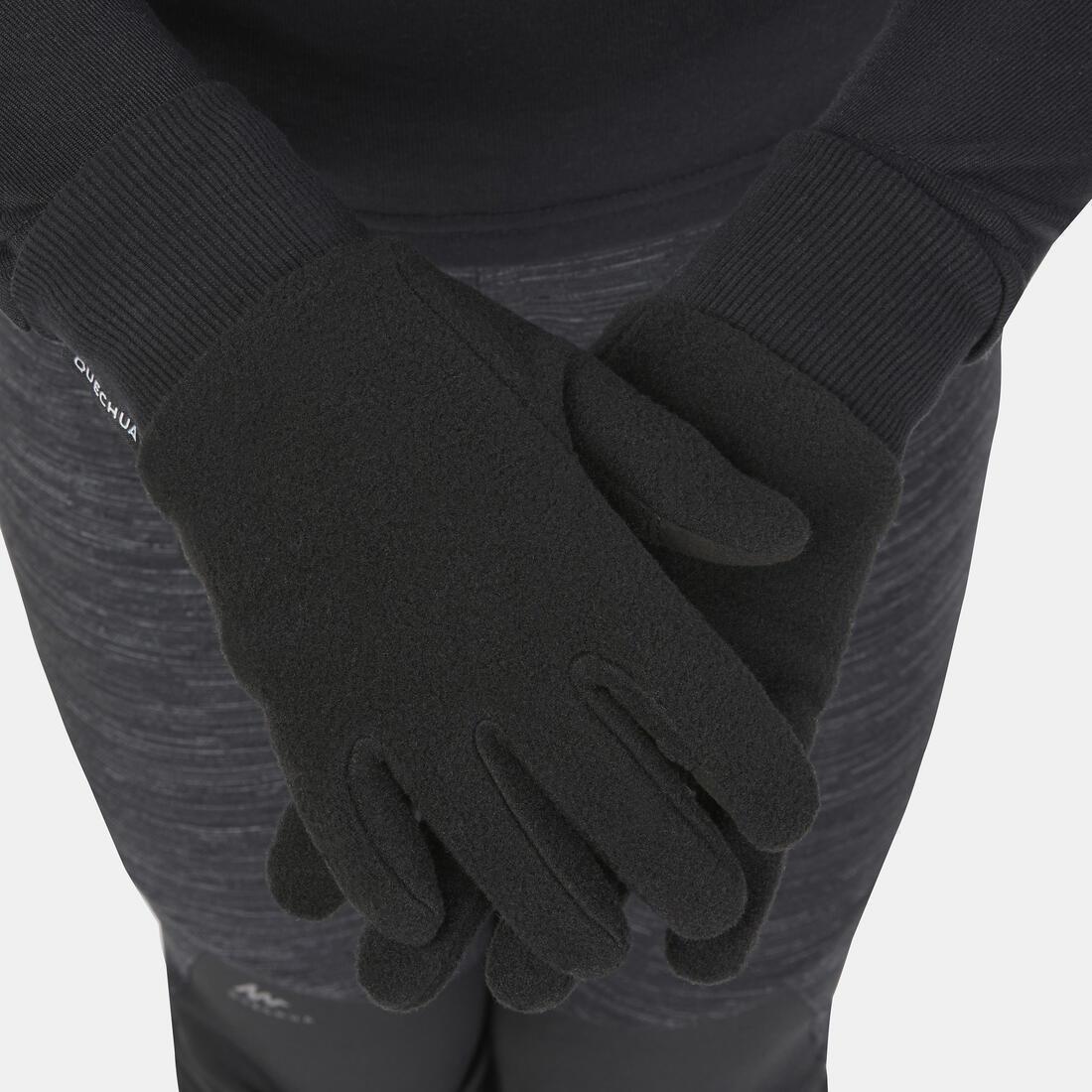 Kids Fleece Hiking Gloves - Sh500 6-14 Years, Black, No Color, large image number 8