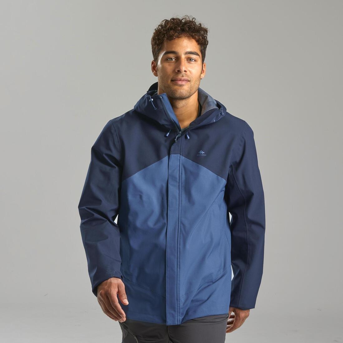 Men's waterproof mountain hiking jacket - MH150, Asphalt Blue, No Color, medium