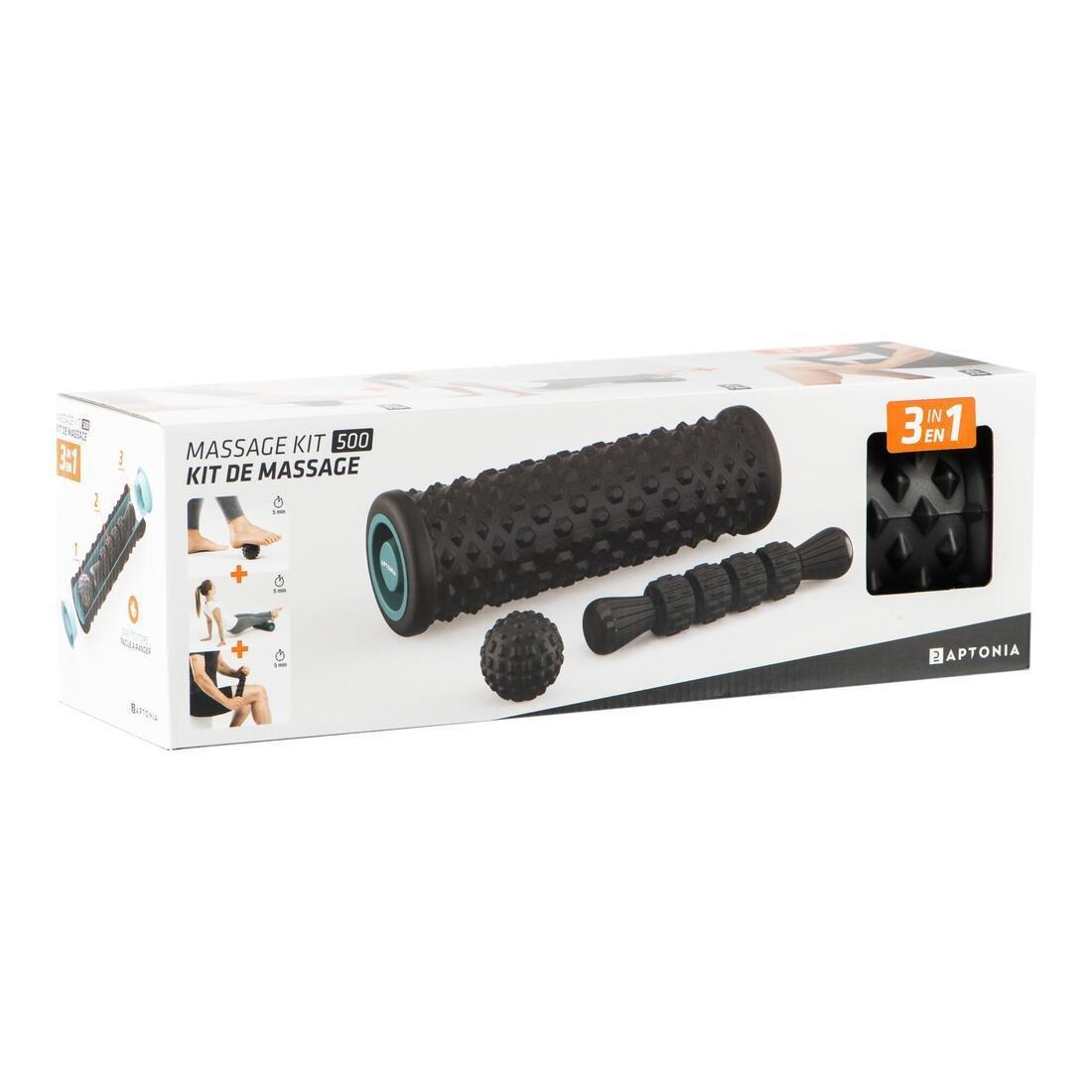 DECATHLON - Massage Kit: Massage Roller, Ball And Stick, Black