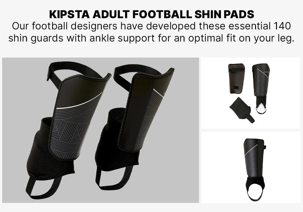 Adult Football Shin Pads Essential 140, Black, No Color, medium