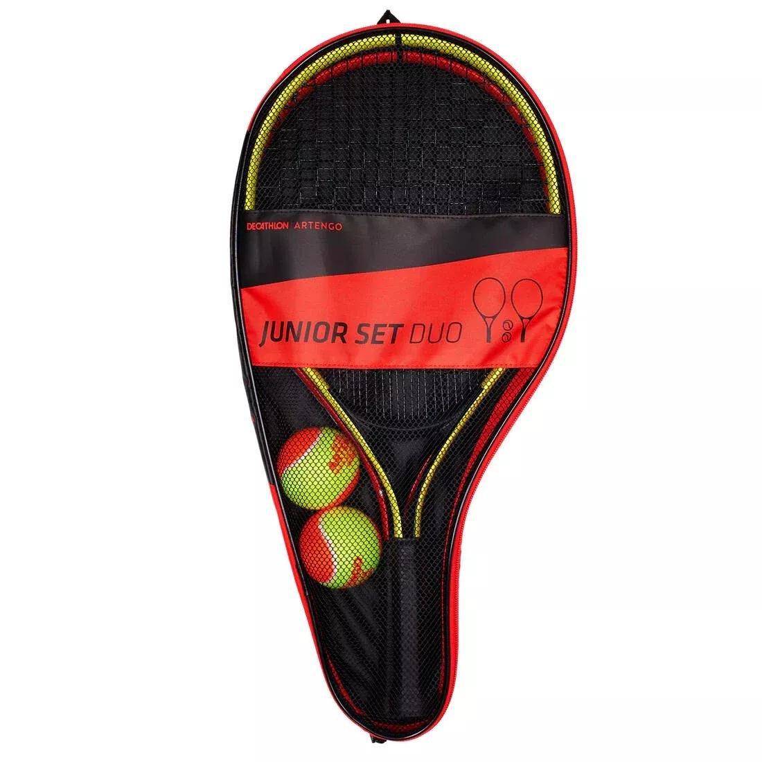 ARTENGO - Duo Junior Tennis Set - 2 Rackets + 2 Balls + 1 Bag, Multicolour