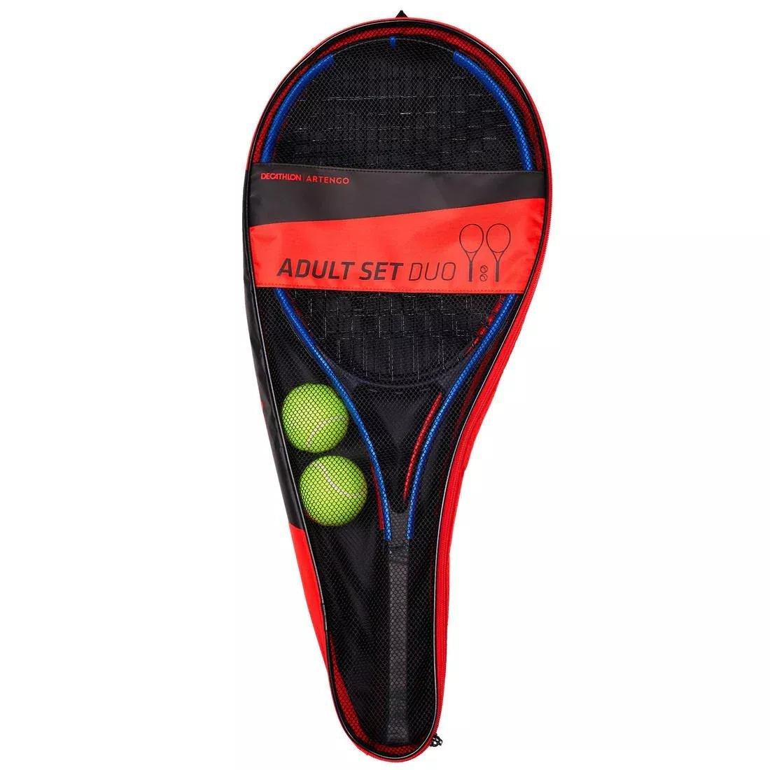 ARTENGO - Duo Unisex Tennis Set, 2 Rackets 2 Balls 1 Bag, Multicolour