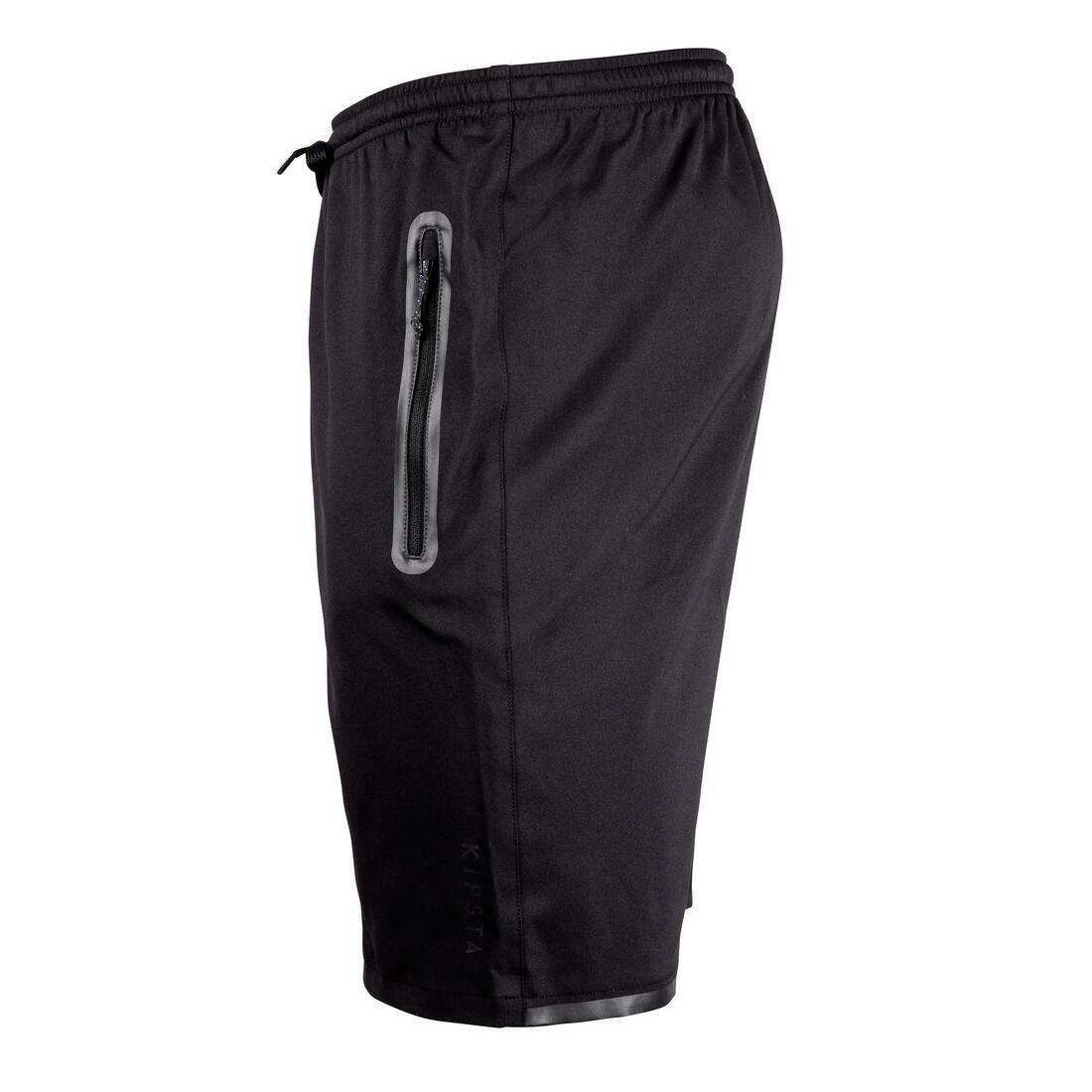 Unisex Football Zip Pocket Shorts F500Z, Black, No Color, large image number 4