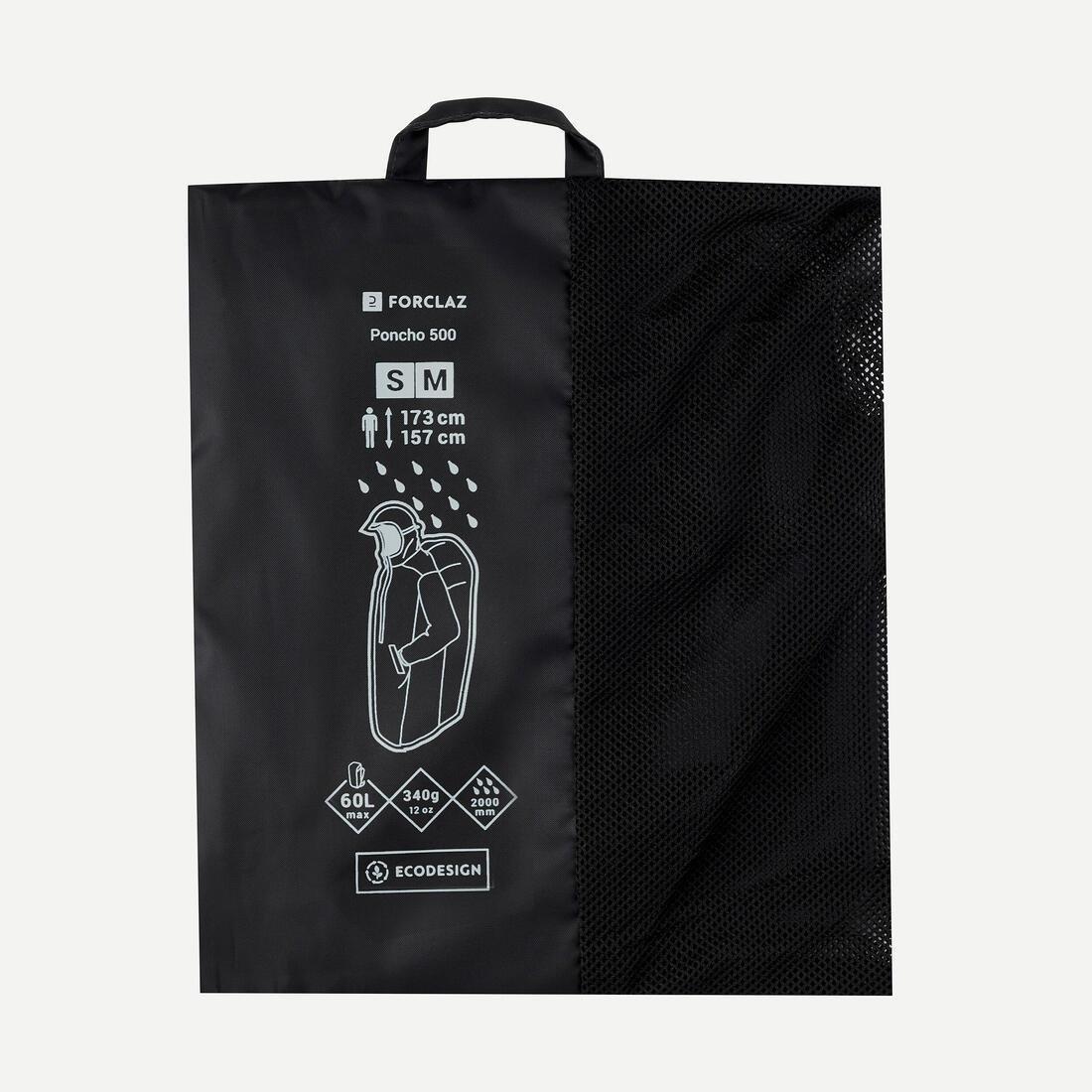 Hiking Rain Poncho - Mt500 60L, Black, No Color, large image number 4