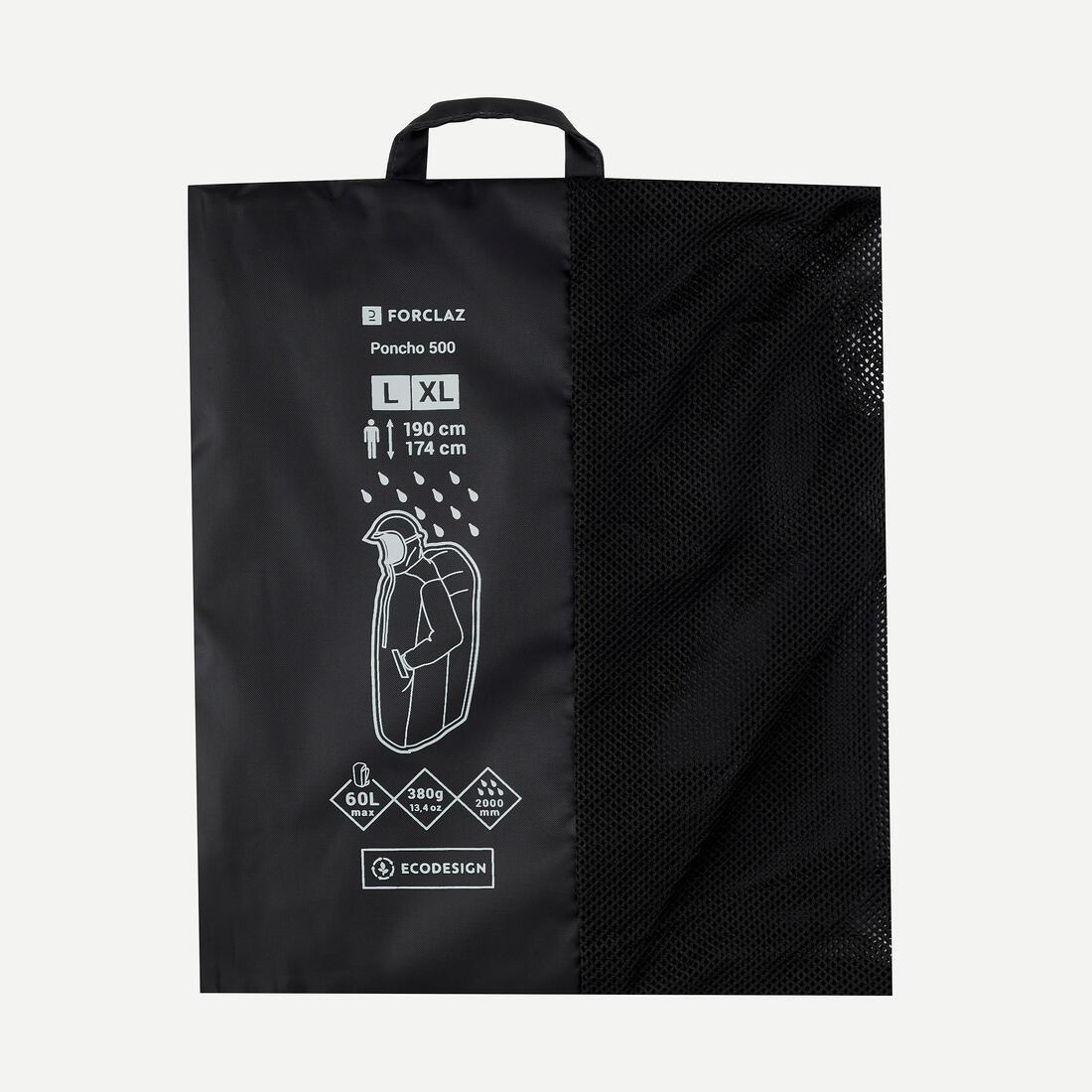 Hiking Rain Poncho - Mt500 60L, Black, , large image number 5