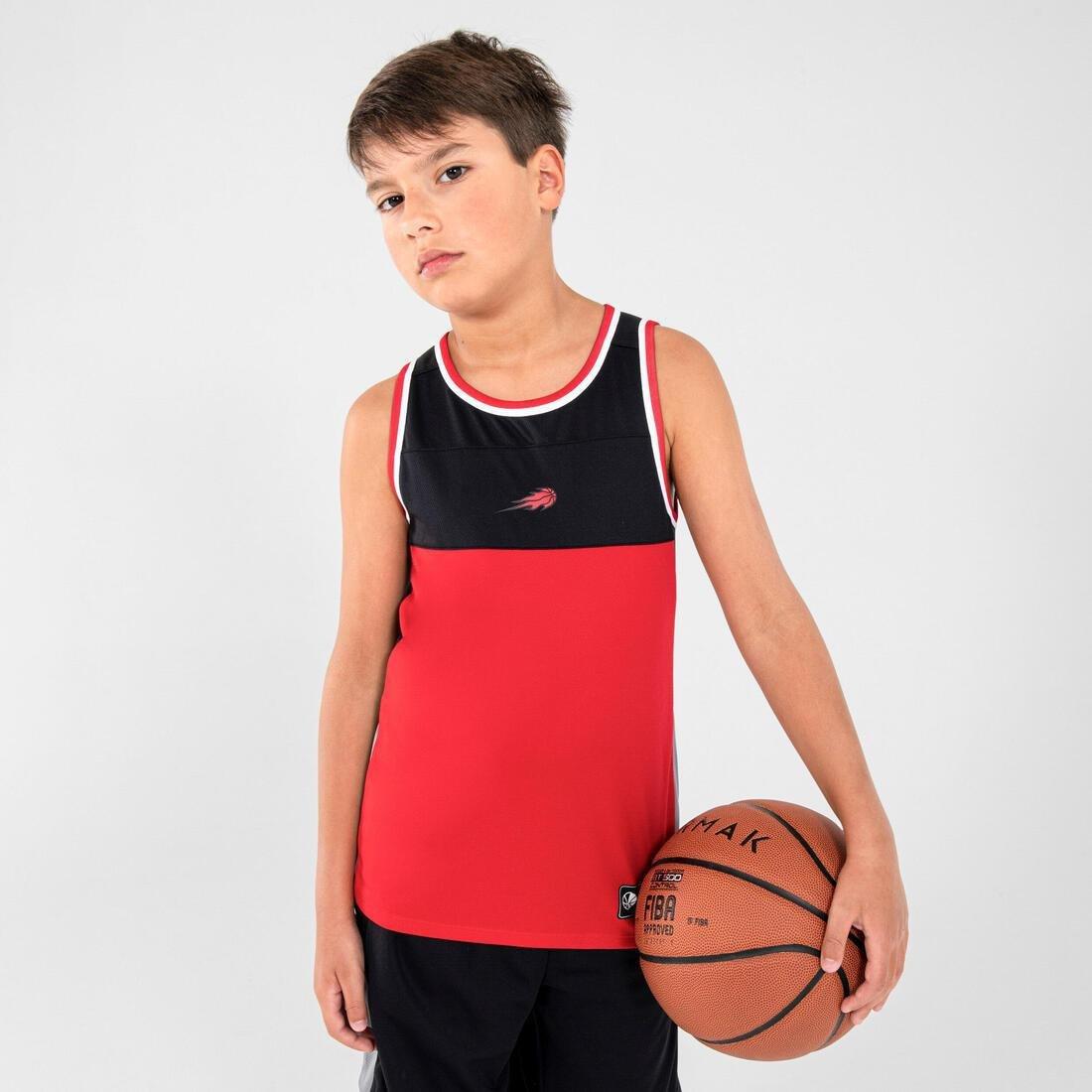 TARMAK - Kids' Reversible Sleeveless Basketball T-Shirt / Jersey T500R, BLACK