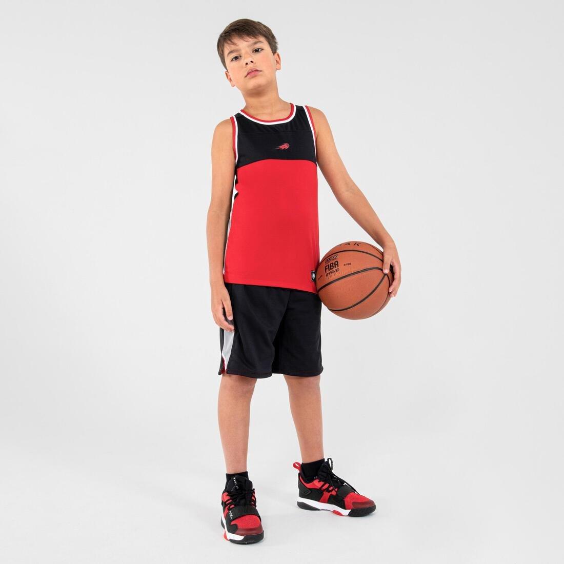 Kids Unisex Reversible Sleeveless Basketball T-Shirt / Jersey - T500R, Black, No Color, large image number 5