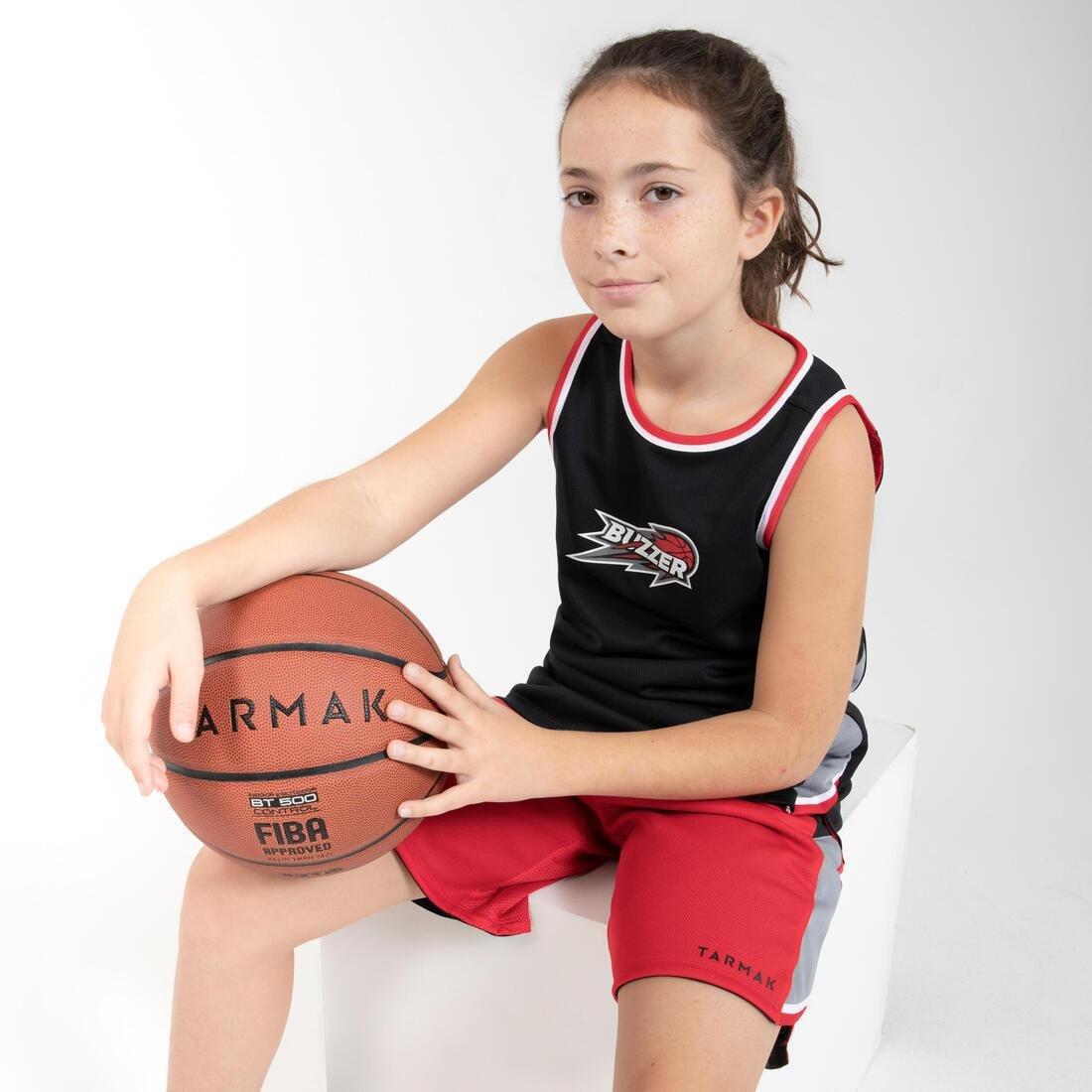 Kids Unisex Reversible Sleeveless Basketball T-Shirt / Jersey - T500R, Black, No Color, large image number 6