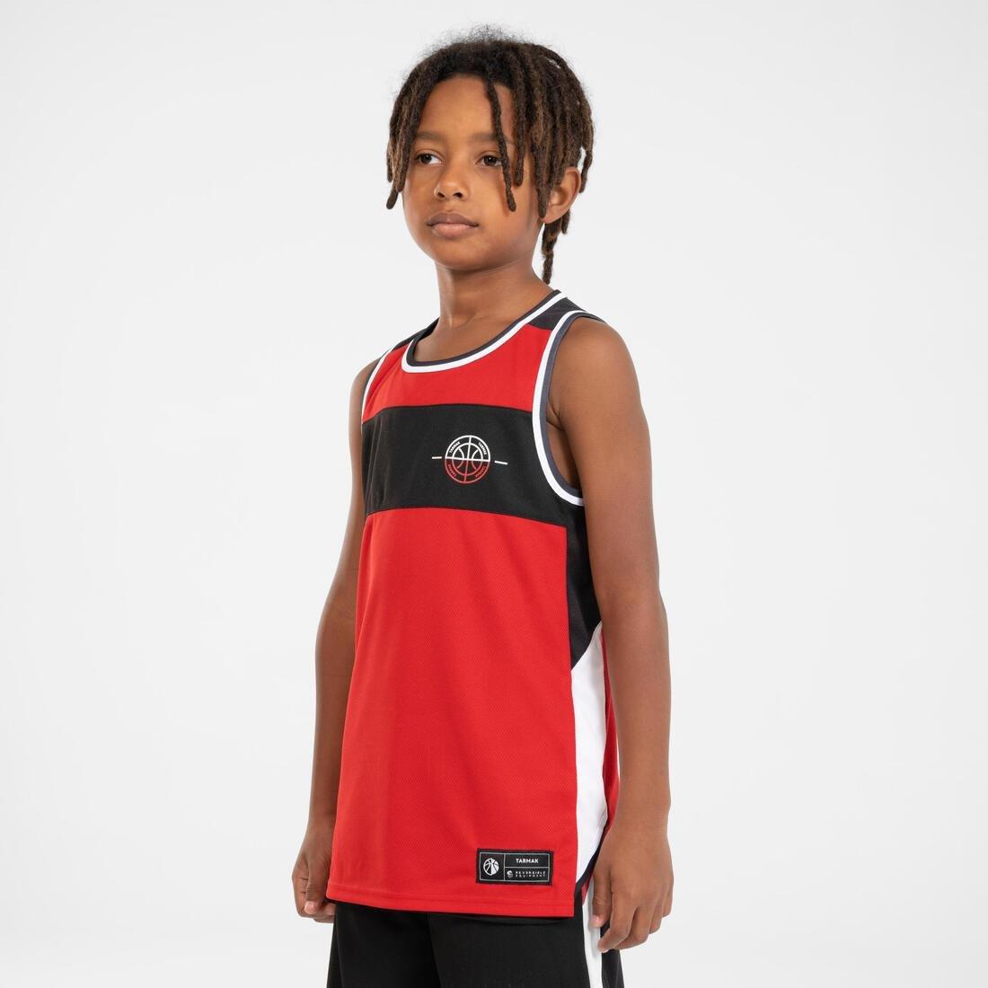 TARMAK - Kids' Reversible Sleeveless Basketball T-Shirt / Jersey T500R, BLACK