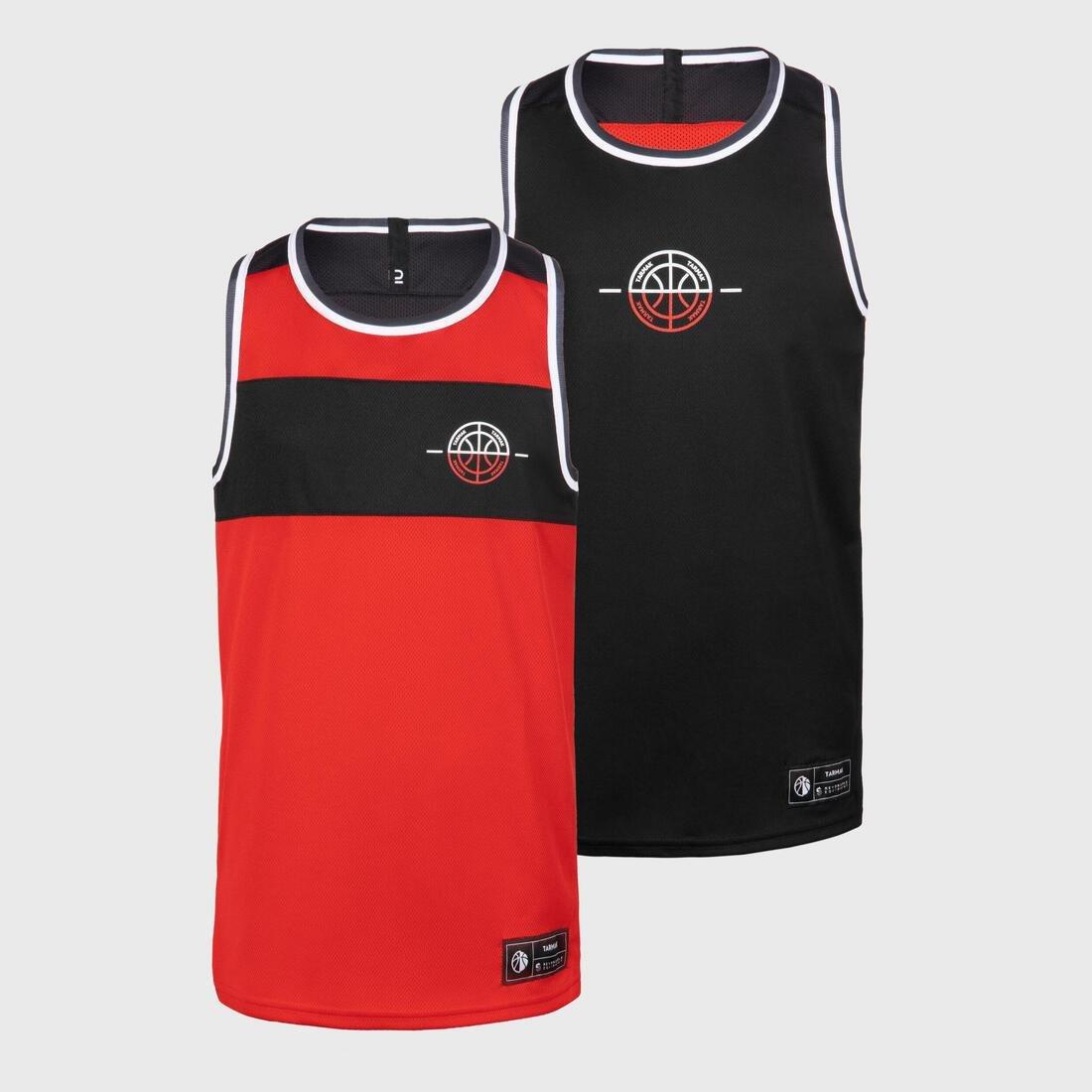 Kids Unisex Reversible Sleeveless Basketball T-Shirt / Jersey - T500R, Black, No Color, large image number 12
