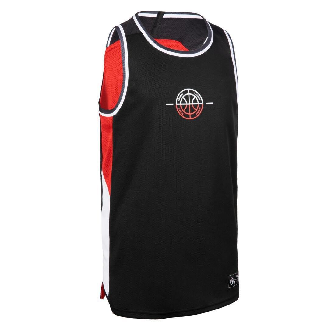 TARMAK - Kids' Reversible Sleeveless Basketball T-Shirt / Jersey T500R, BLACK