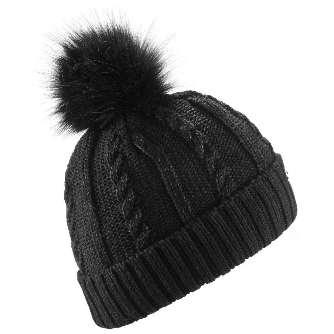 WEDZE - Unisex Ski Hat Fur Cable-Knit, Black