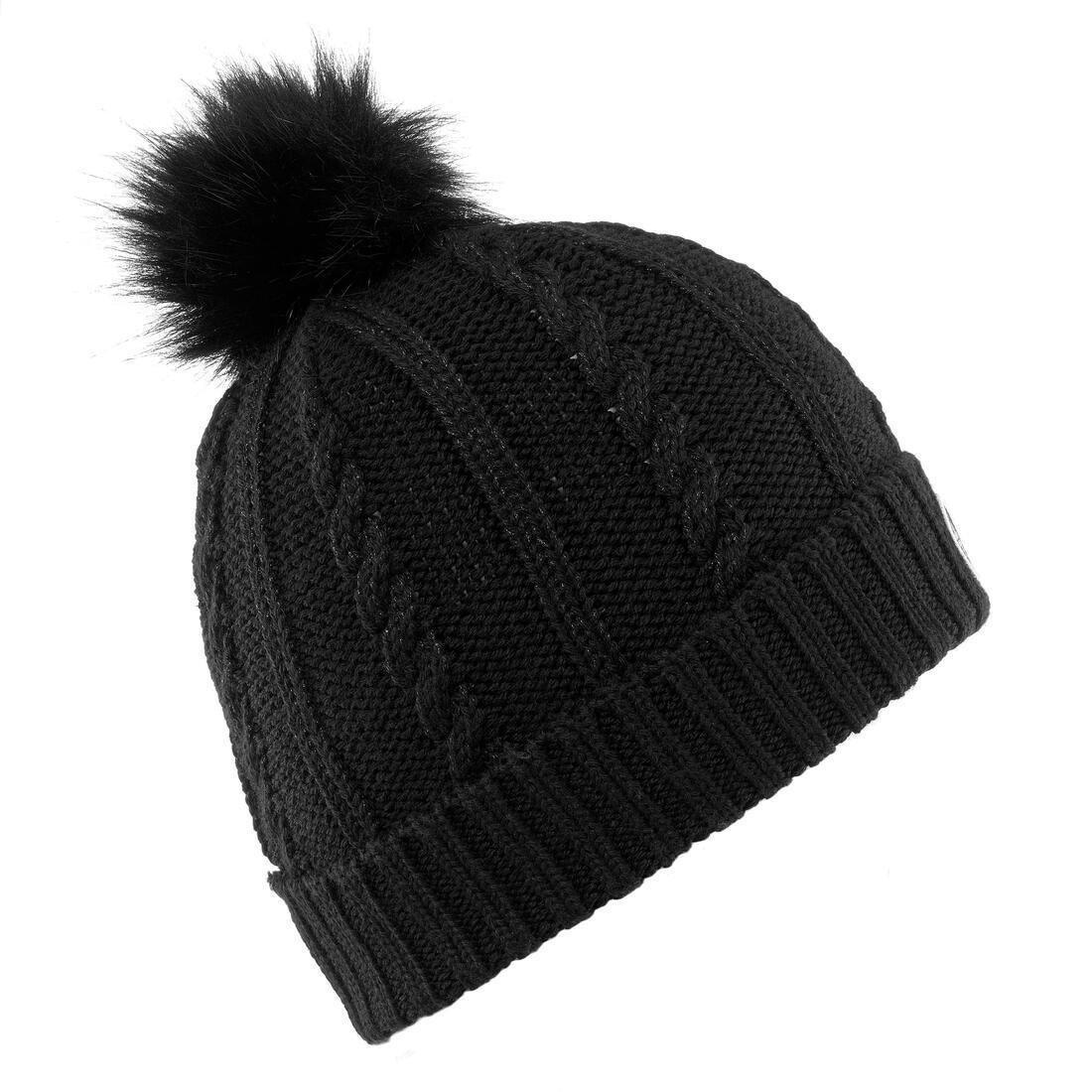 Unisex Ski Hat Fur Cable-Knit, Black, No Color, large image number 3