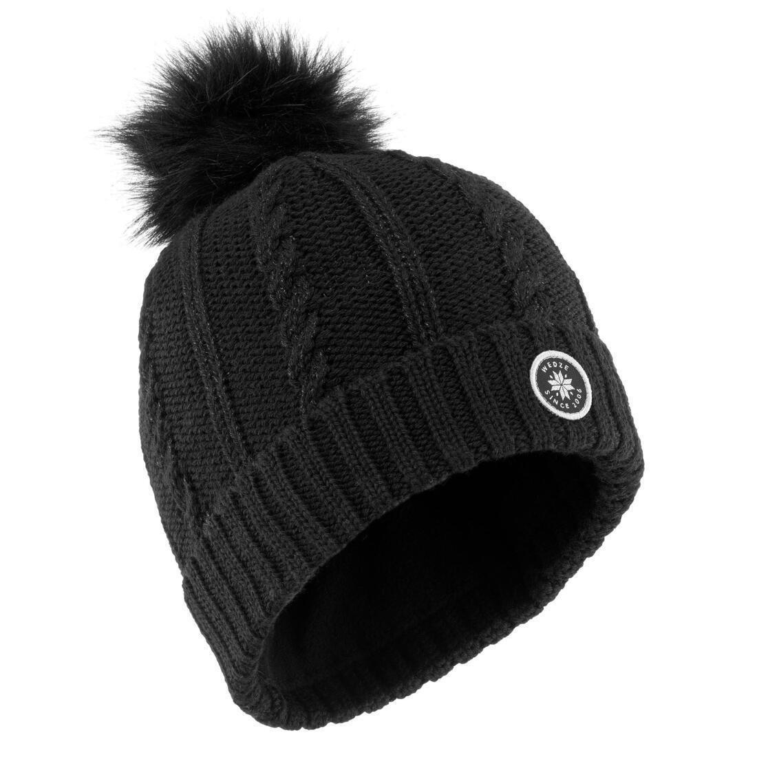 Unisex Ski Hat Fur Cable-Knit, Black, No Color, large image number 5