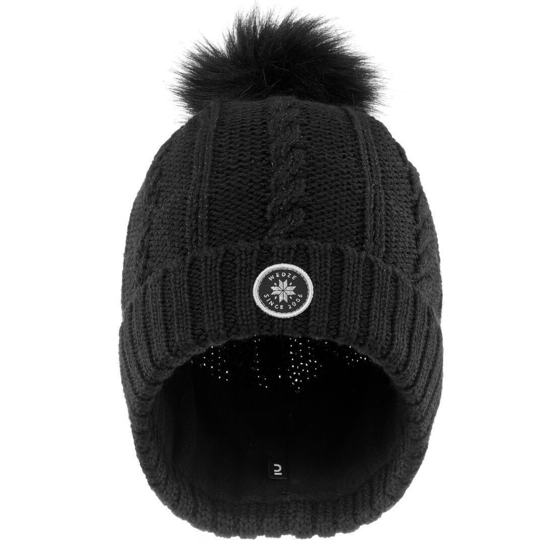 WEDZE - Unisex Ski Hat Fur Cable-Knit, Black