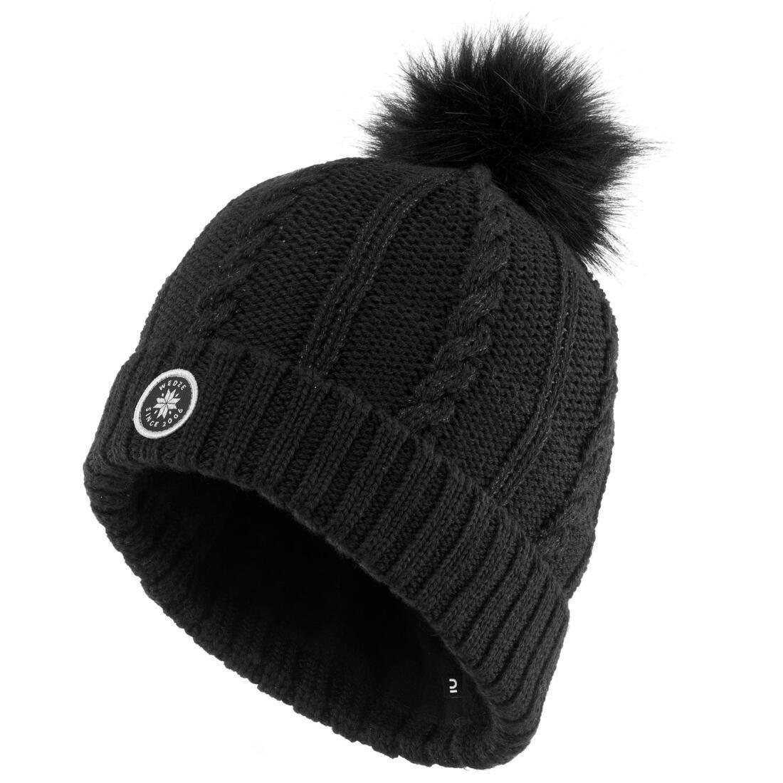 WEDZE - Unisex Ski Hat Fur Cable-Knit, Black