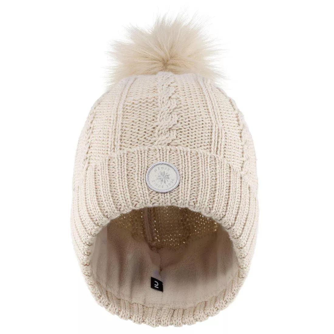 Women Cable-Knit Fur Wool Ski Hat, Black, No Color, large image number 7