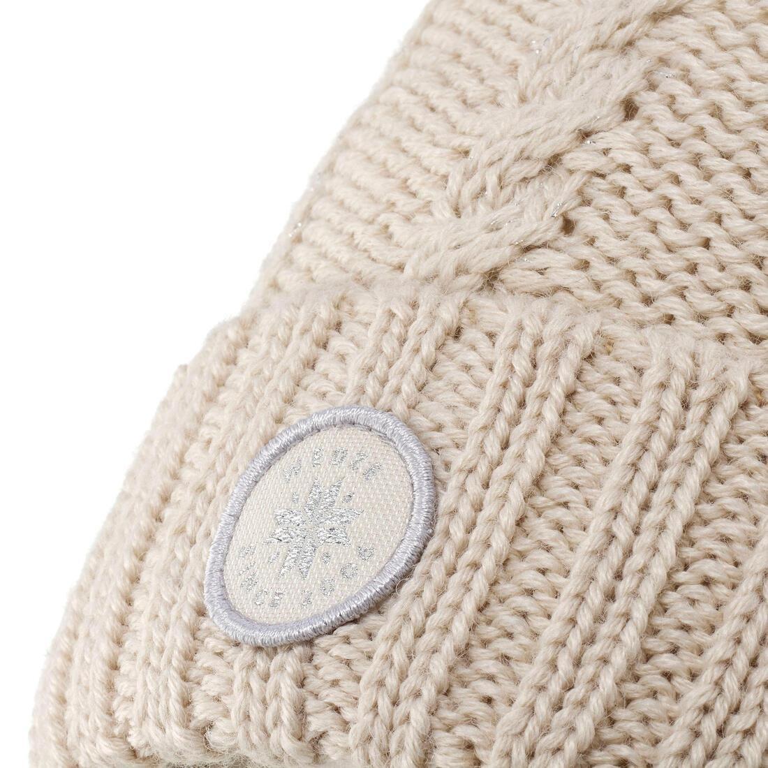 Women Cable-Knit Fur Wool Ski Hat, Black, No Color, large image number 8
