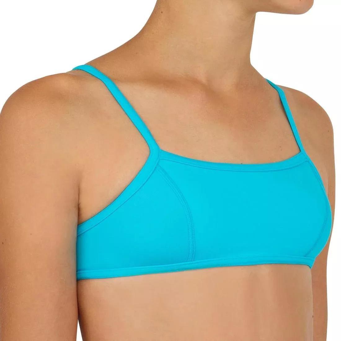 Kids Girls Two-Piece Surfing Swimsuit Bikini Top Bali 100, Turquoise, , medium
